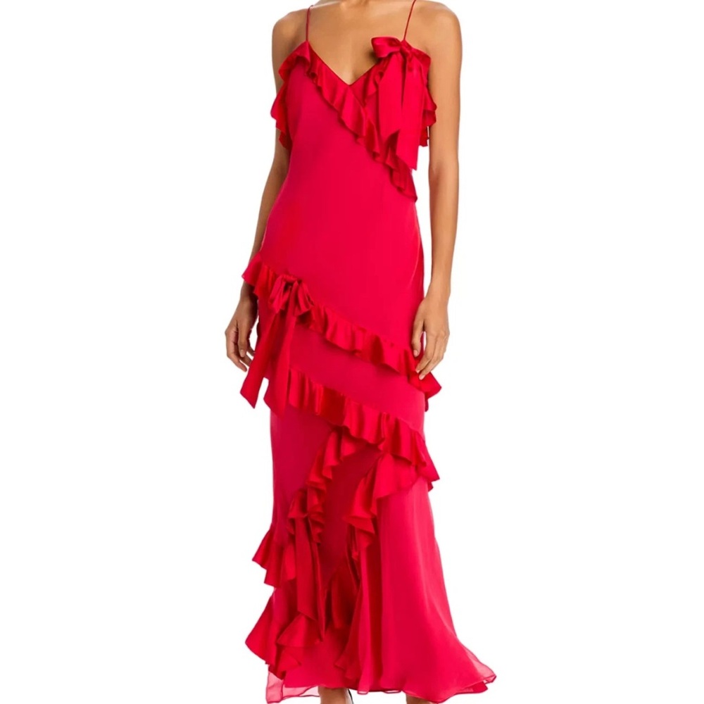 LoveShackFancy Hot Pink Ruffle Maxi Dress